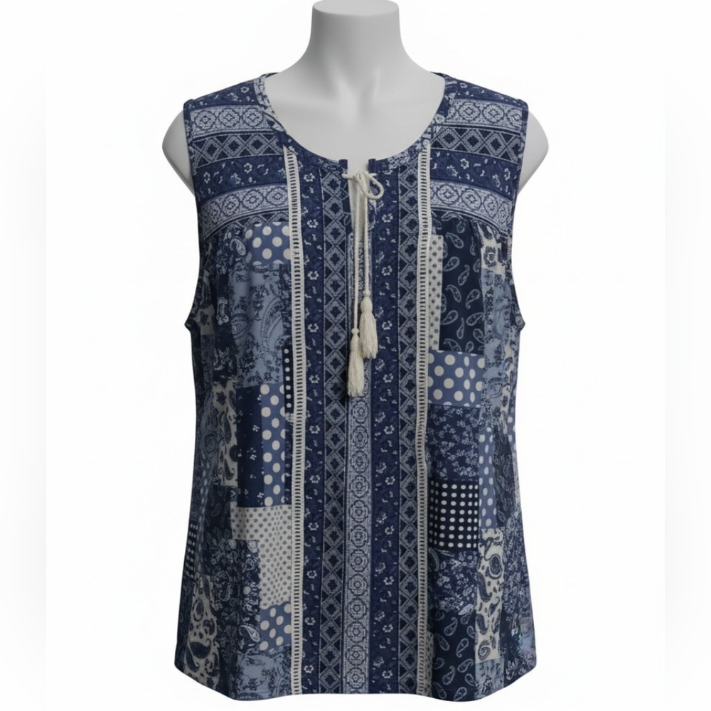 Moder attraction Womens Plus Size Navy Patchwork Sleeveless Blouse Size 2XL